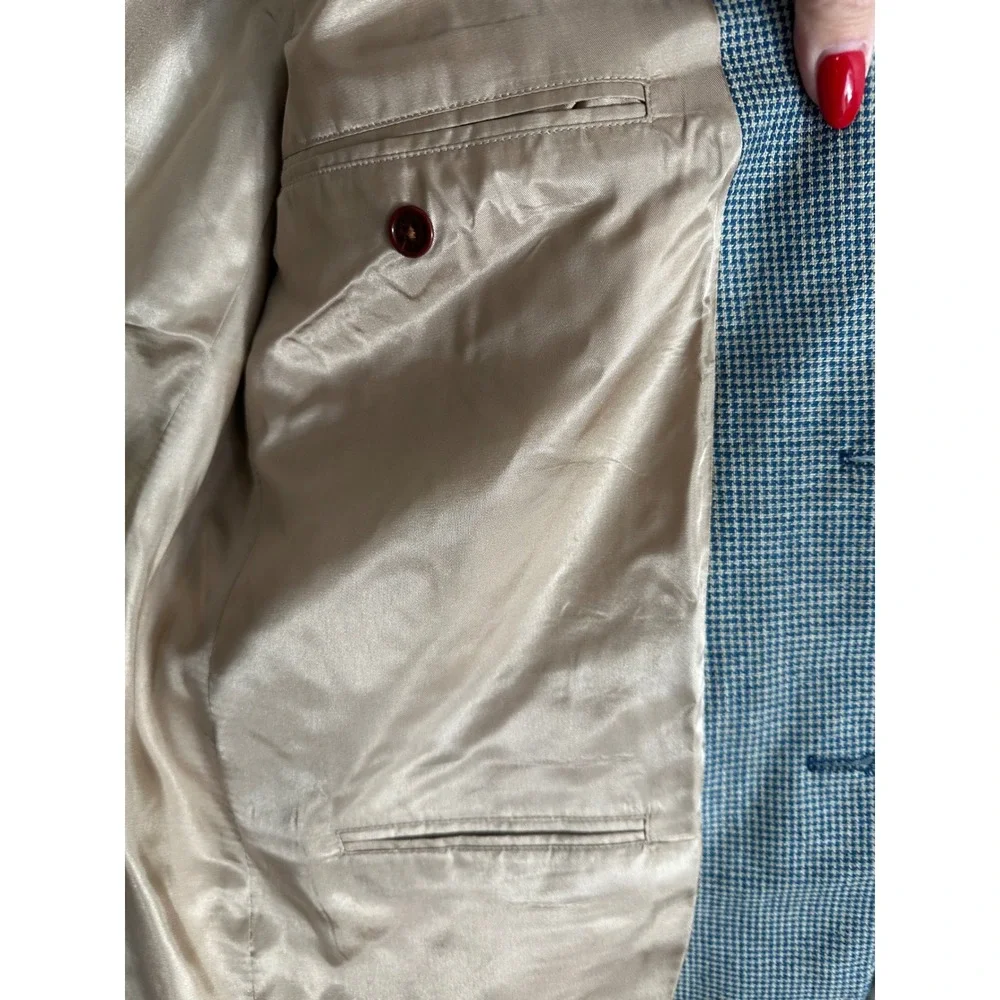 Orvis Mens Blue White Houndstooth Two Button Blazer Sport Coat 42R